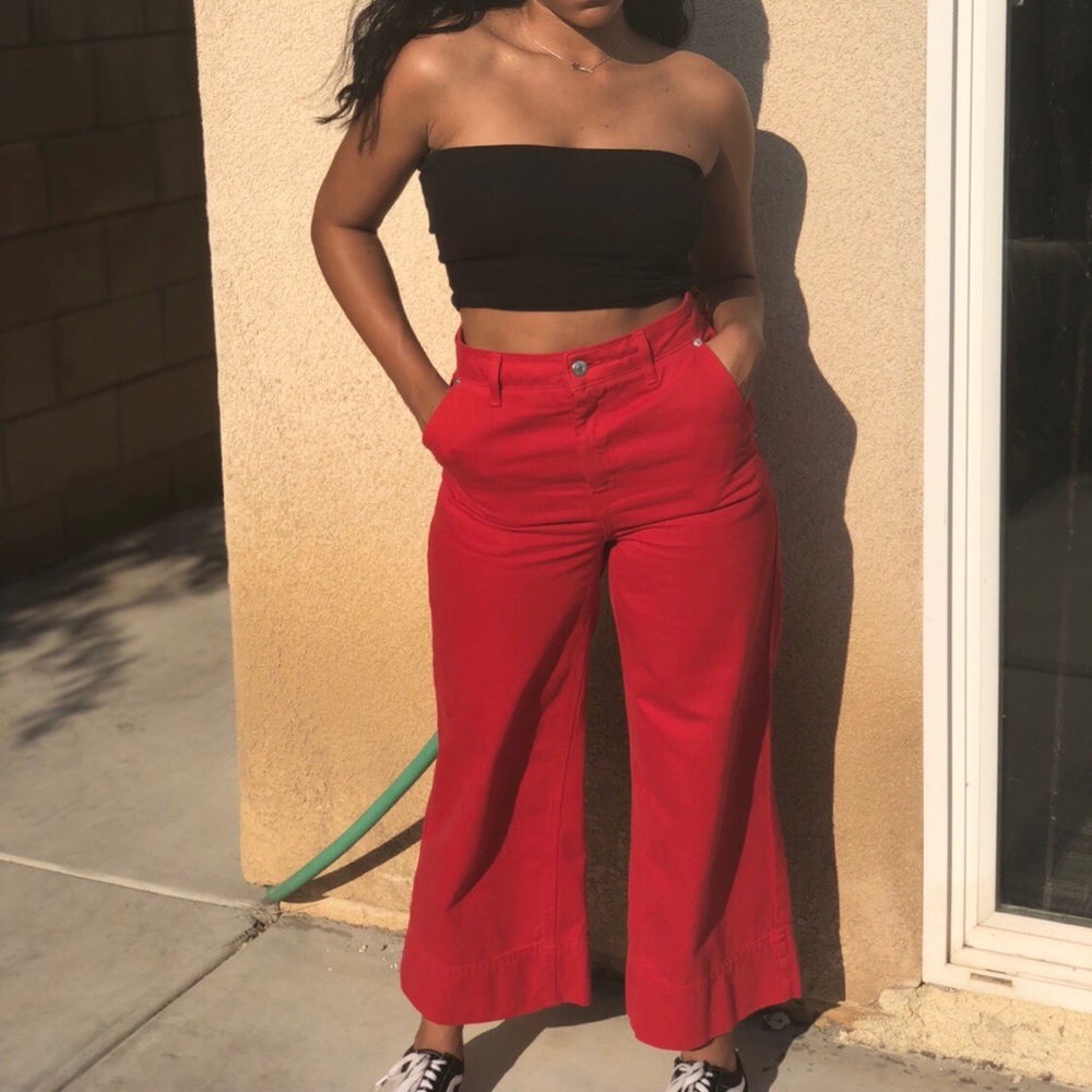 Red wide leg jeans